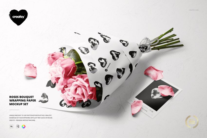 Roses Bouquet Wrapping Paper Mockup Set