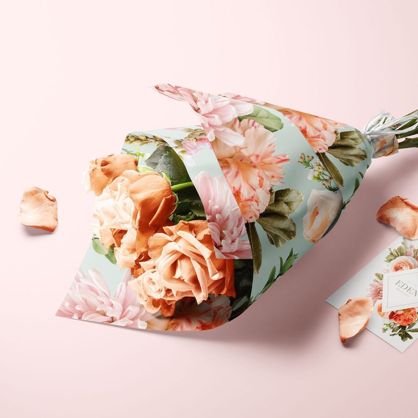 Roses Bouquet Wrapping Paper Mockup