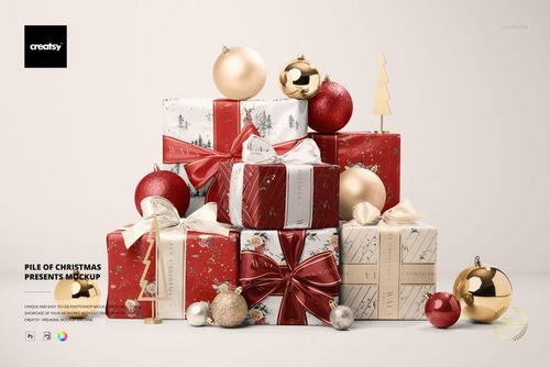Pile of Christmas Presents Mockup | Creatsy®