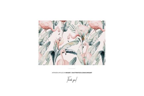 Rectangular boppy nursing pillow mockup with a pastel flamingo and tropical leaf pattern, shown from the front.