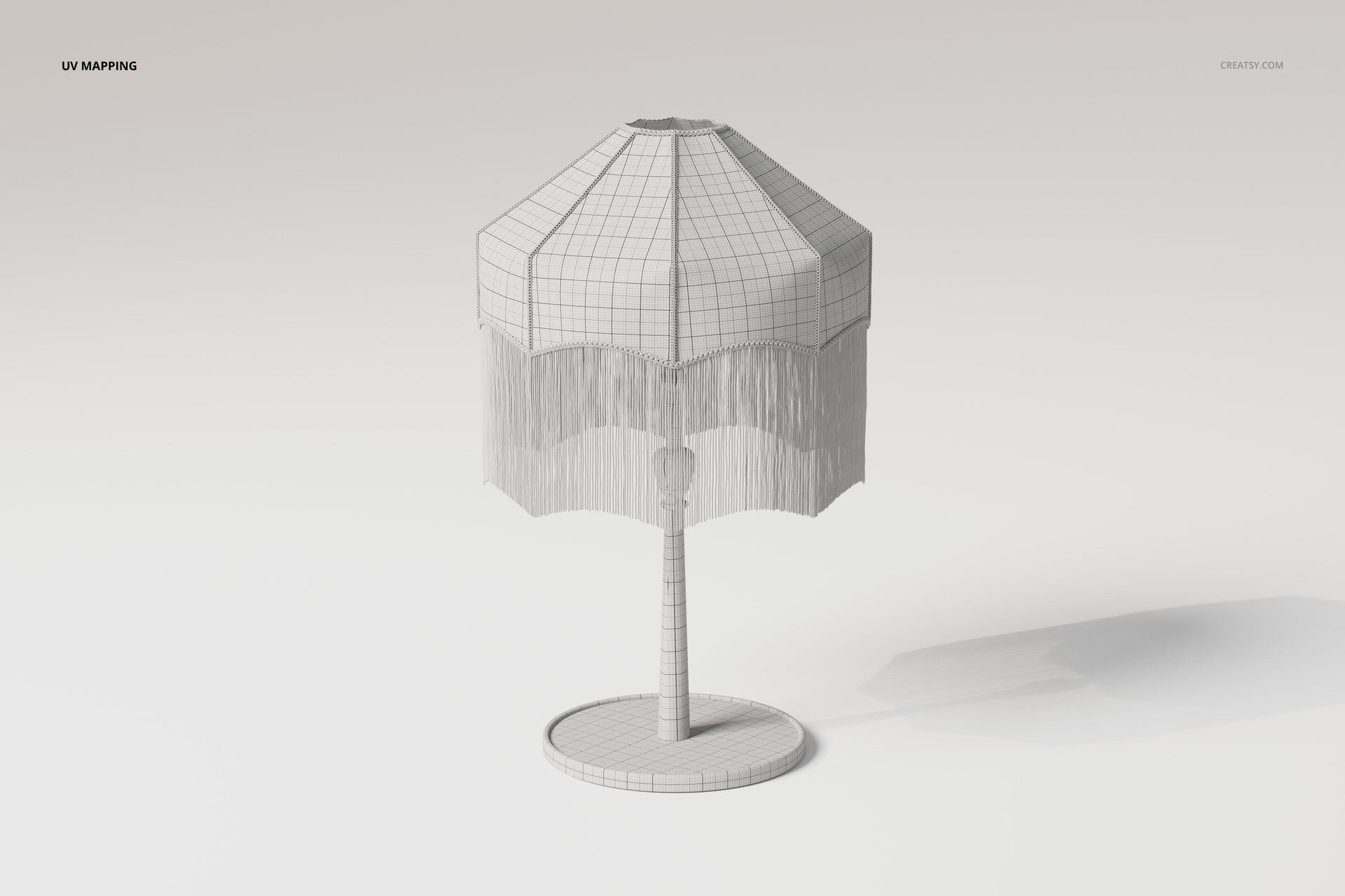 3D model of a tassel shade lamp with a polygonal mesh structure, shown from a front angle on a plain background.