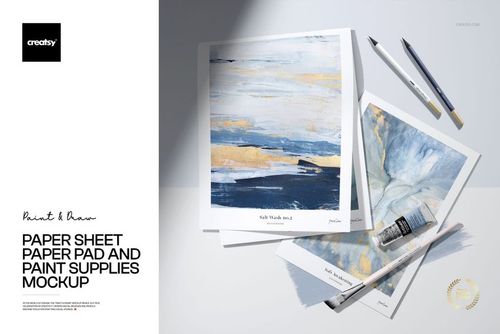 Paper Sheet Paper Pad and Paint Supplies Mockup - mockup preview 1