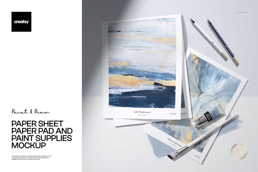 Paper Sheet Paper Pad and Paint Supplies Mockup - mockup screenshot 1