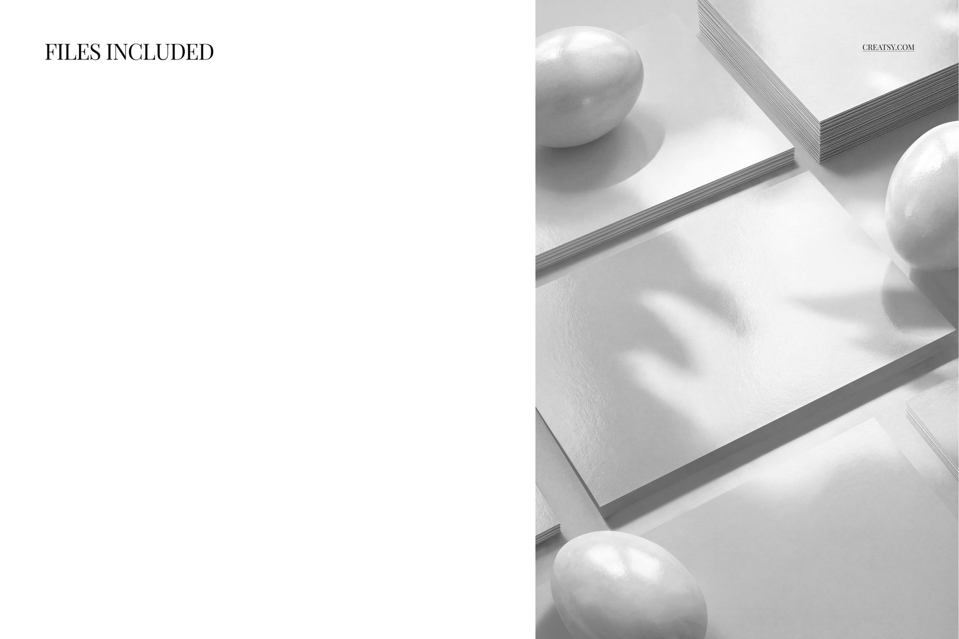 Front view of Easter greeting cards and eggs arranged on a flat surface in a monochrome PSD mockup scene.