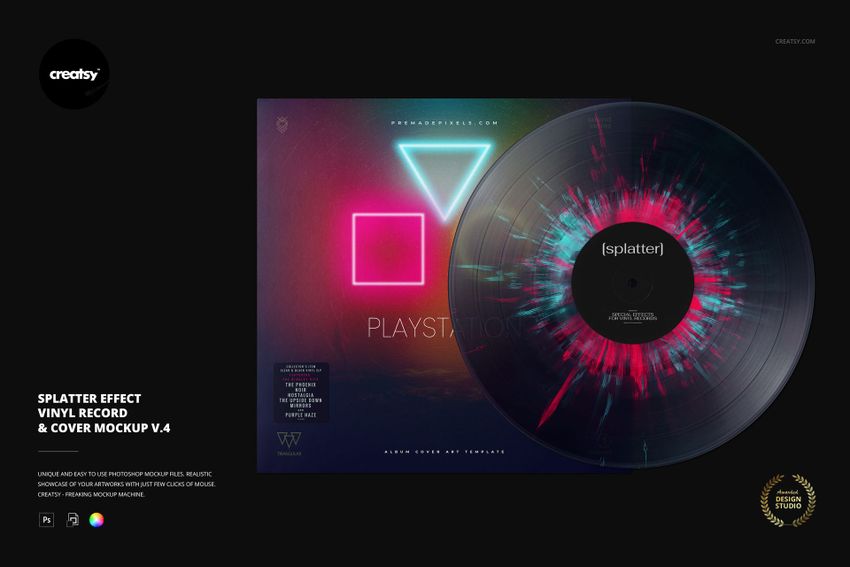 Splatter Effect Vinyl Record & Cover v.4 Mockup - mockup screenshot 1