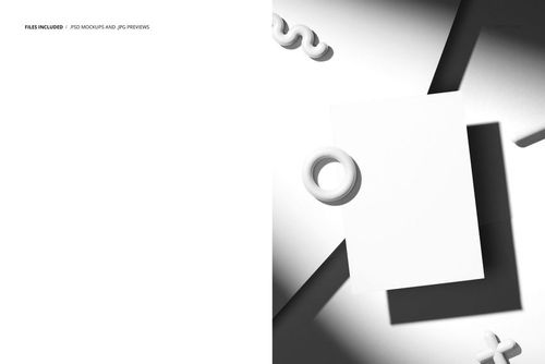 Abstract stationery poster card mockup with geometric shapes and shadows, top view on a white background.