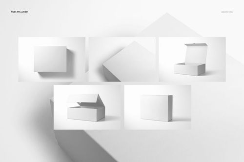 Rectangular magnetic gift box mockup shown in five angles, featuring clean white surfaces on a minimalist background.