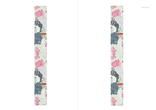 Long chiffon silk scarf mockup featuring a floral pattern in pink, green, and gray, shown from a top view on white.