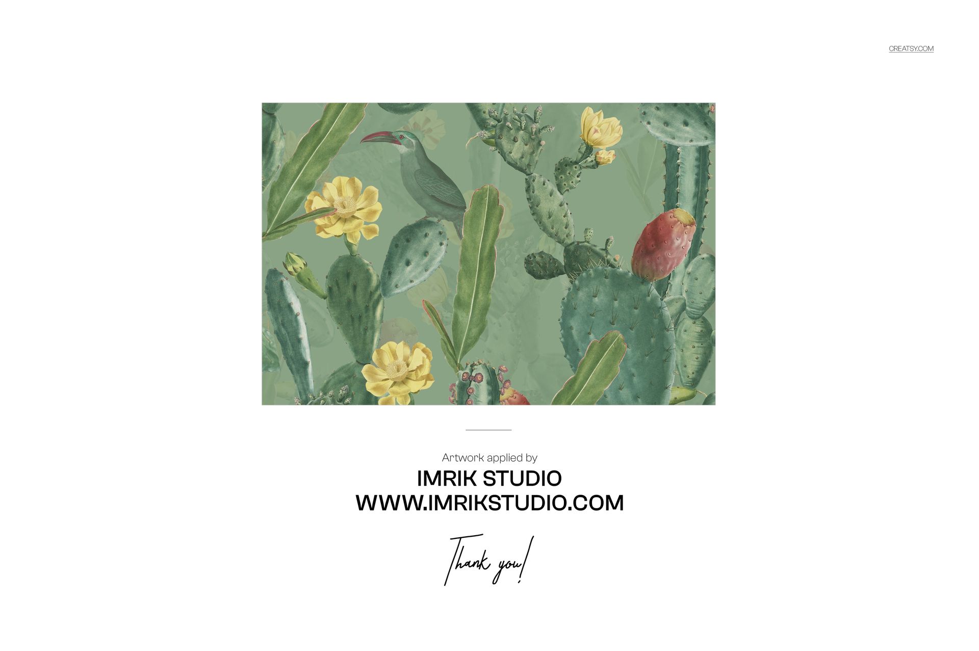 Nightdress mockup featuring a botanical pattern with green cacti, yellow flowers, and birds on a green background.