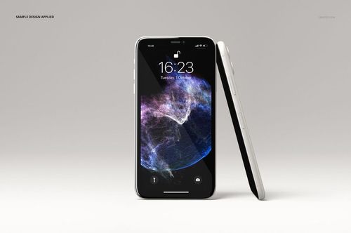 iPhone 11 mockup set featuring a pair of phones in black and white, positioned on a neutral surface with minimal props.