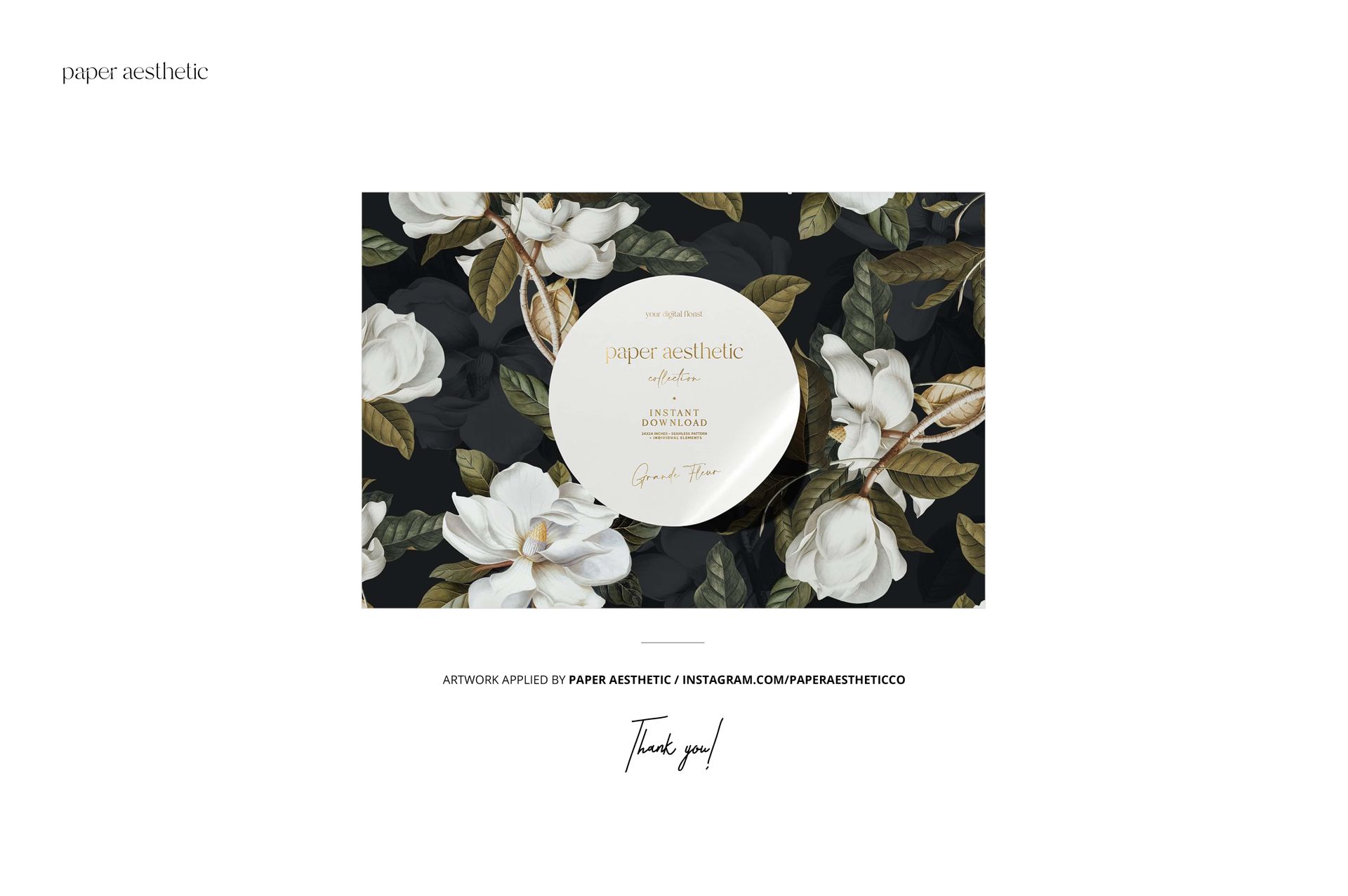 Chocolate bar packaging mockup with a floral pattern featuring white magnolia flowers and green leaves on a dark background, front view.