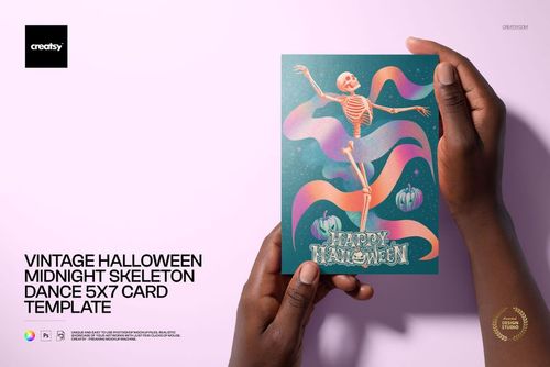 Vintage Halloween Midnight Skeleton Dance 5x7 Card Template - mockup preview 1