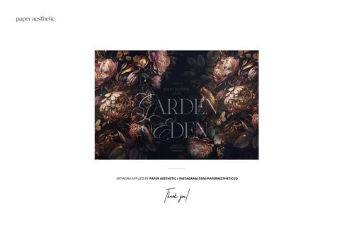 Front view of non-woven vinyl wallpaper mockup featuring a dark floral pattern with large flowers and leaves.