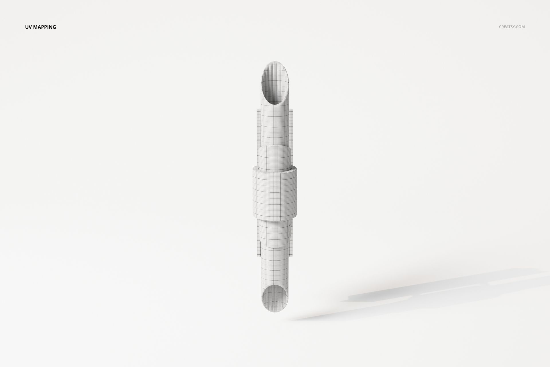 Front view of a dual lamp 3D model with a cylindrical shape and grid pattern, displayed on a white background.