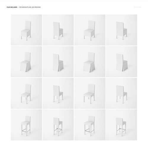 Grid of sixteen white Ikea Henriksdal chairs and bar stools mockups shown from various angles on a plain background.