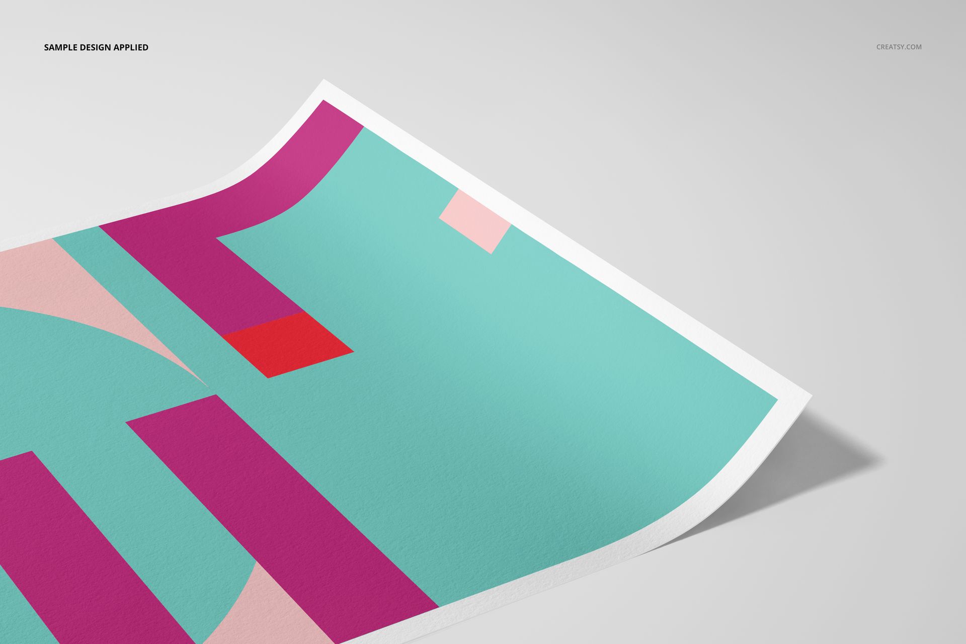 A3 fine art print mockup featuring a colorful abstract geometric design on textured paper, angled view.