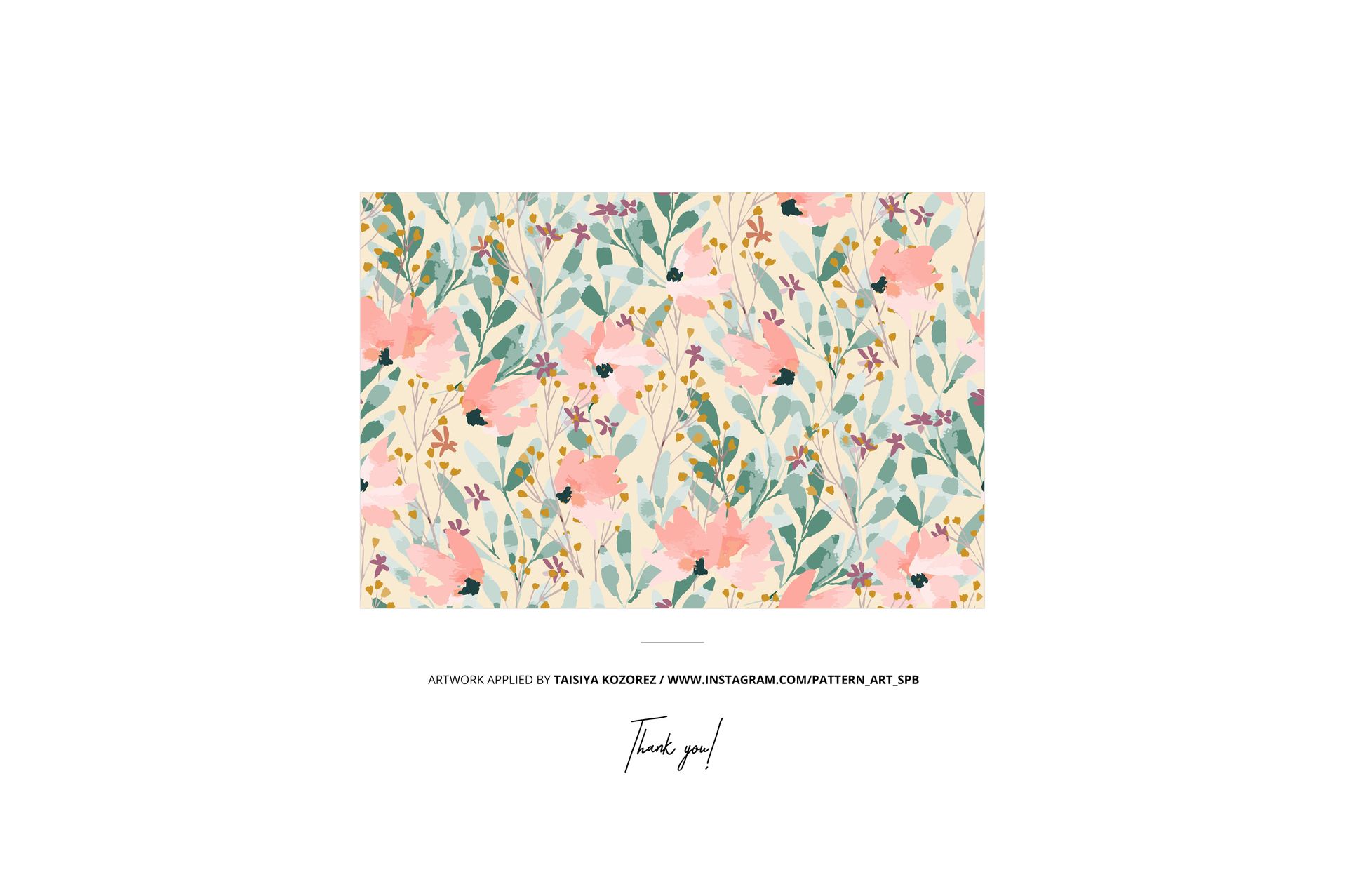Fabric mockup featuring a botanical design with pink flowers and green leaves, presented against a white backdrop.