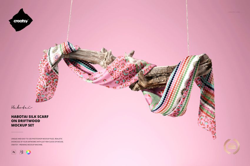 Habotai Silk Scarf on Driftwood Mockup Set - mockup screenshot 1