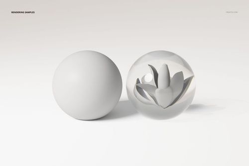 Front view of a preserved flower crystal ball 3D model next to a solid sphere on a plain white background.