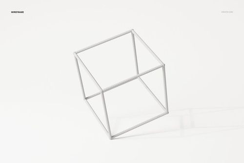 Wireframe cuboid decoration in cubist style, shown from a slight top angle on a plain white background.
