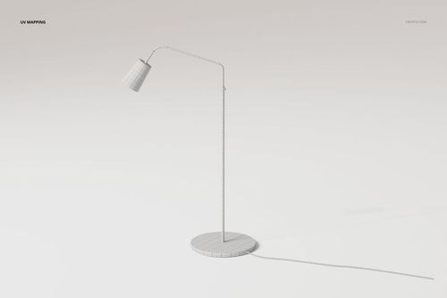 Modern task lamp 3D model with a slim, curved stand and angled shade, shown in a front view on a white background.