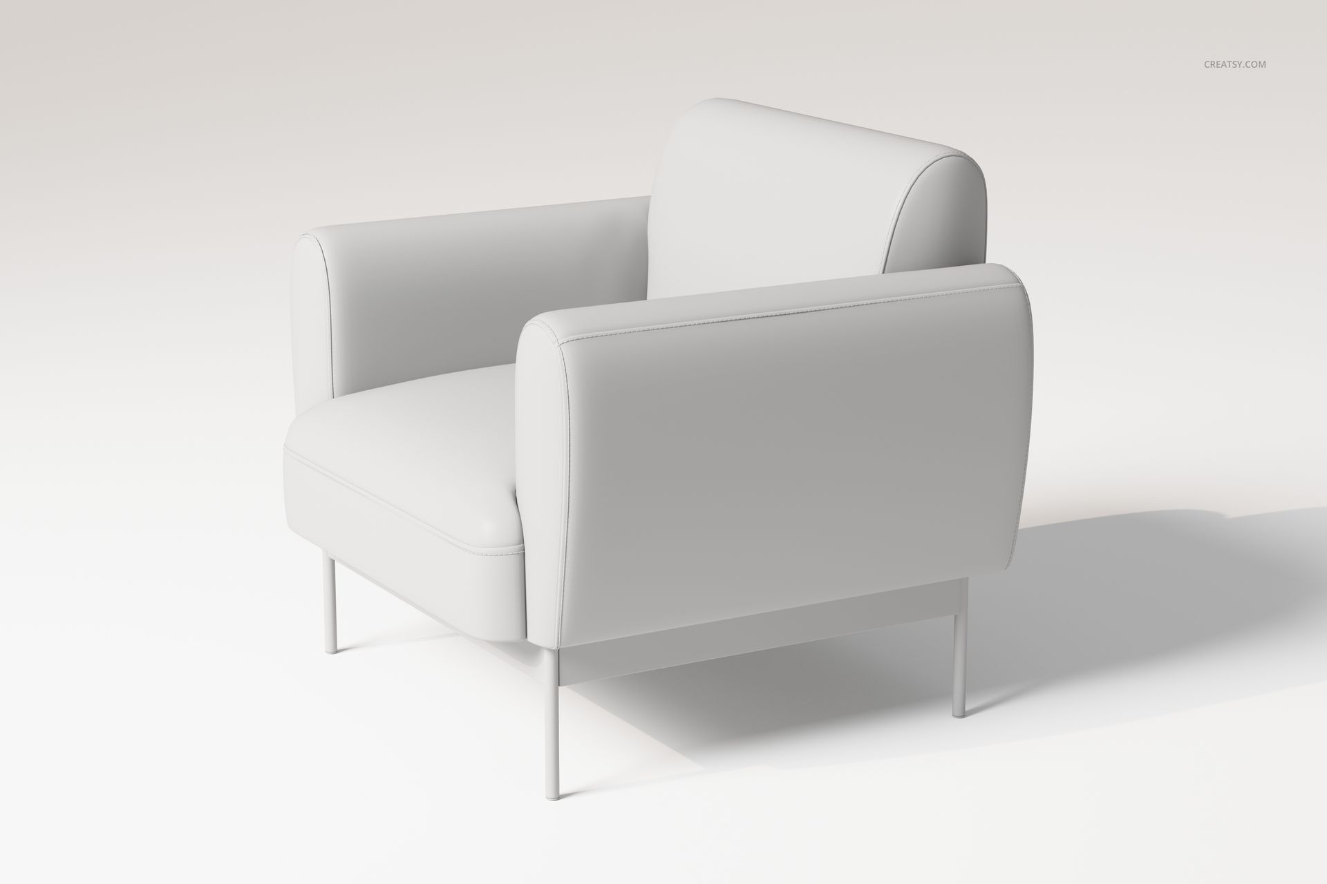 Modern puffy lounge chair with soft, rounded cushions in light gray, shown from a front angle on a plain background.