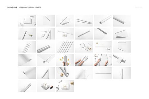 Collection of gift wrapping paper mockups including flat sheets and rolled paper, photographed in bright settings.