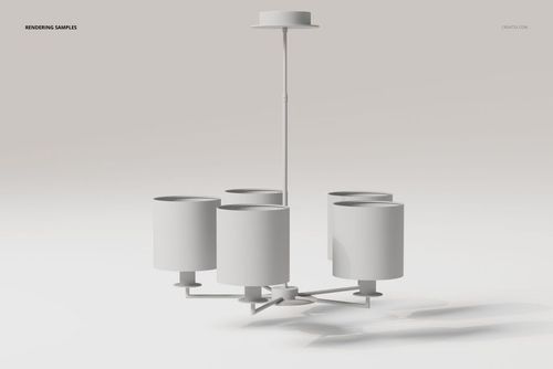 Five light chandelier 3D model featuring cylindrical shades in matte white, shown from a front angle on a plain background.