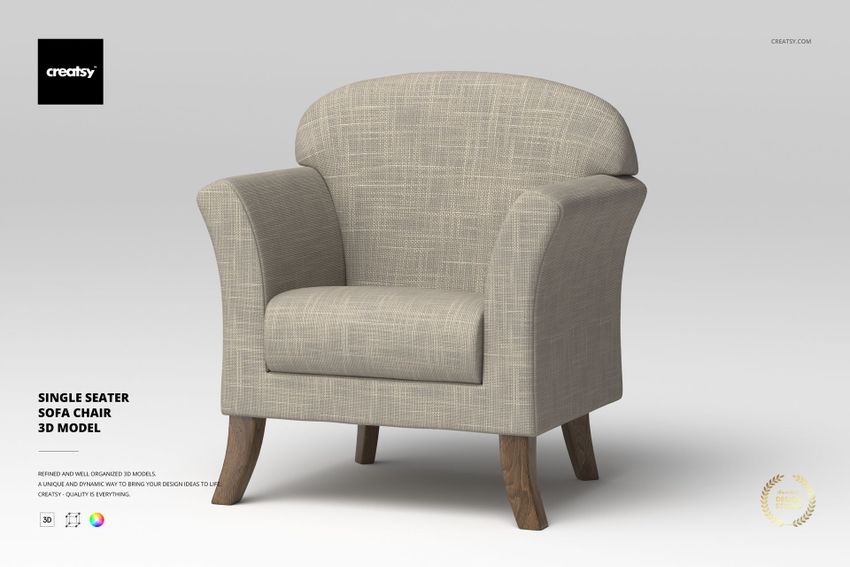 Single Seater Sofa Chair 3D Model - mockup screenshot 1