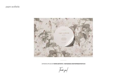 Front view of non-woven vinyl wallpaper mockup featuring a floral pattern in soft beige and gray tones.