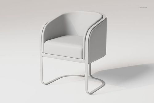 Modern tub chair with rounded chrome frame and smooth light gray upholstery, shown from a front angle on a plain background.