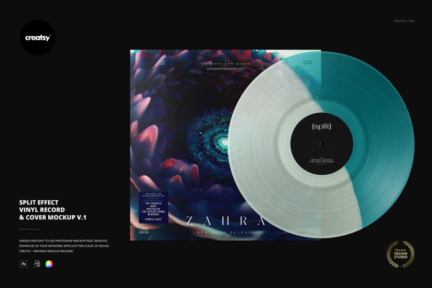 Split Effect Vinyl Record & Cover Mockup v.1 - mockup screenshot 1