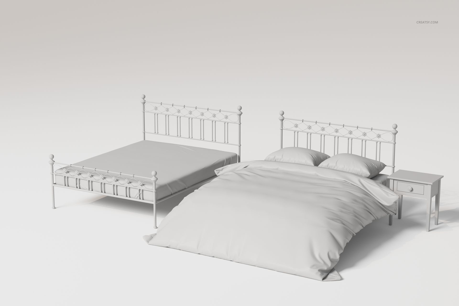 Vintage Headboard Bed & Bedding 3D Model - mockup screenshot 3