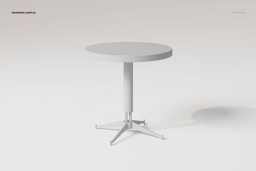 Modern tray table with a round top and central column base, shown in a minimalist white setting, front angle view.