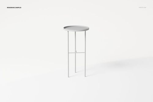Minimalist side table with round tray top in light gray, shown from a front angle on a plain white background.
