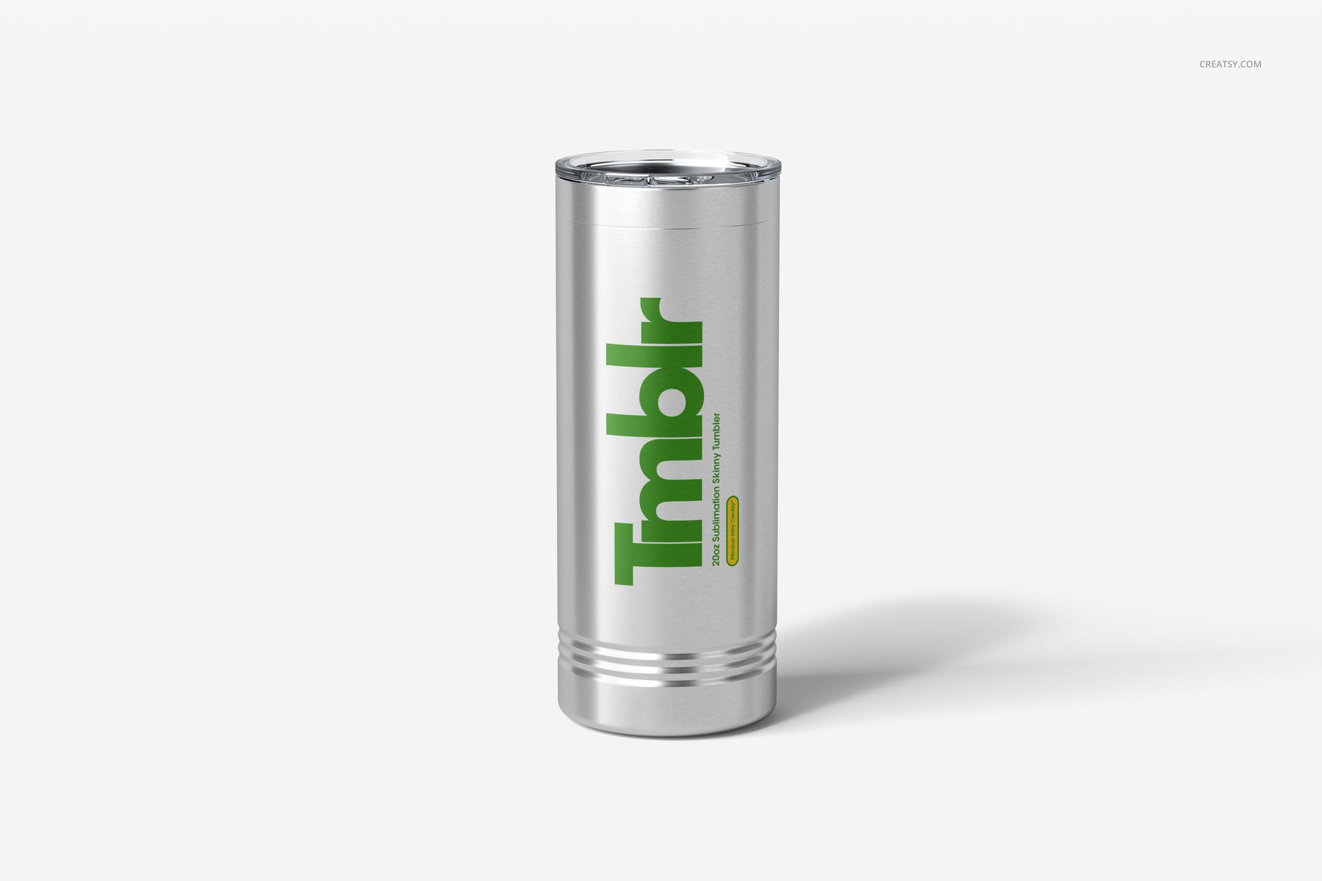 Single 22oz stainless steel tumbler mockup displayed upright, featuring bold green text and a minimalist scene.