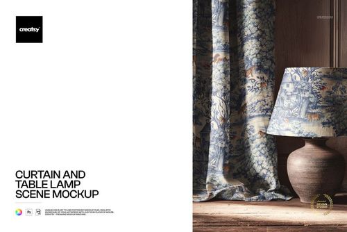 Curtain and Table Lamp Scene Mockup - mockup preview 1