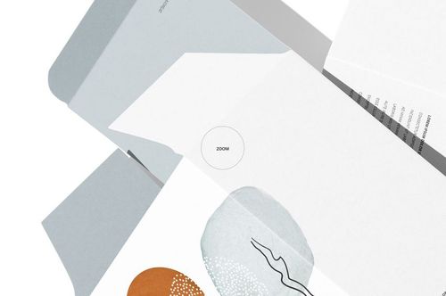 Tuck top crash lock box mockup with abstract pastel patterns, viewed from above with open flaps and white background.