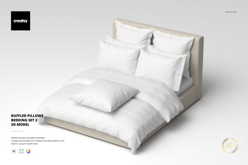 Ruffled Pillows Bedding Set 2 3D Model - mockup screenshot 1