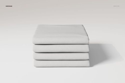 Front view of a neatly folded stack of cotton flat sheets in solid white color on a plain, light background.