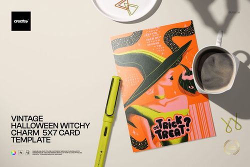 Vintage Halloween Witchy Charm 5x7 Card Template - mockup preview 1