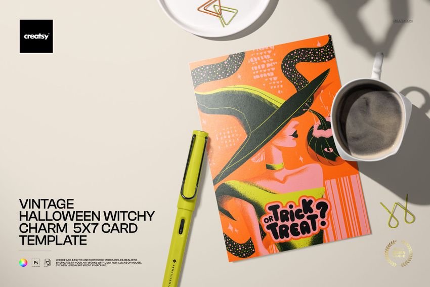 Vintage Halloween Witchy Charm 5x7 Card Template - mockup screenshot 1