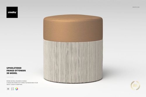 Upholstered Fringe Ottoman 3D Model - mockup preview 1