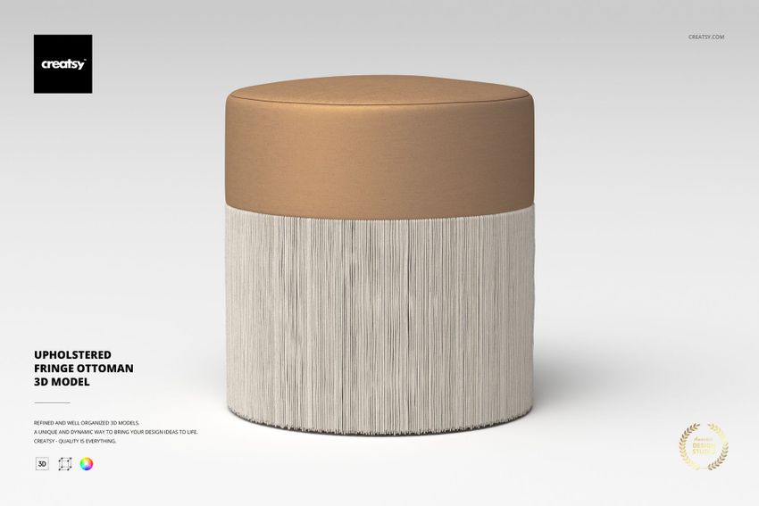 Upholstered Fringe Ottoman 3D Model - mockup screenshot 1