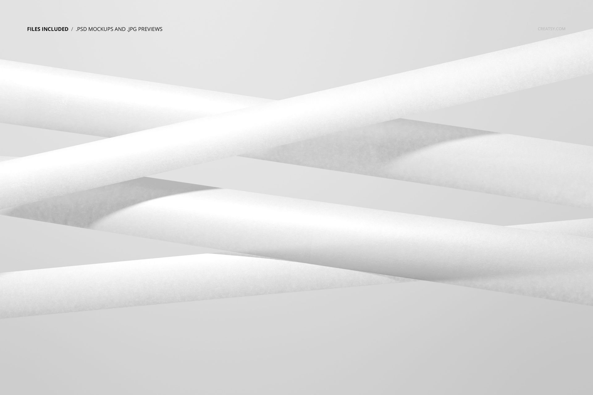 Close-up view of multiple white packaging tapes crossing each other against a light gray background, shown in a mockup.