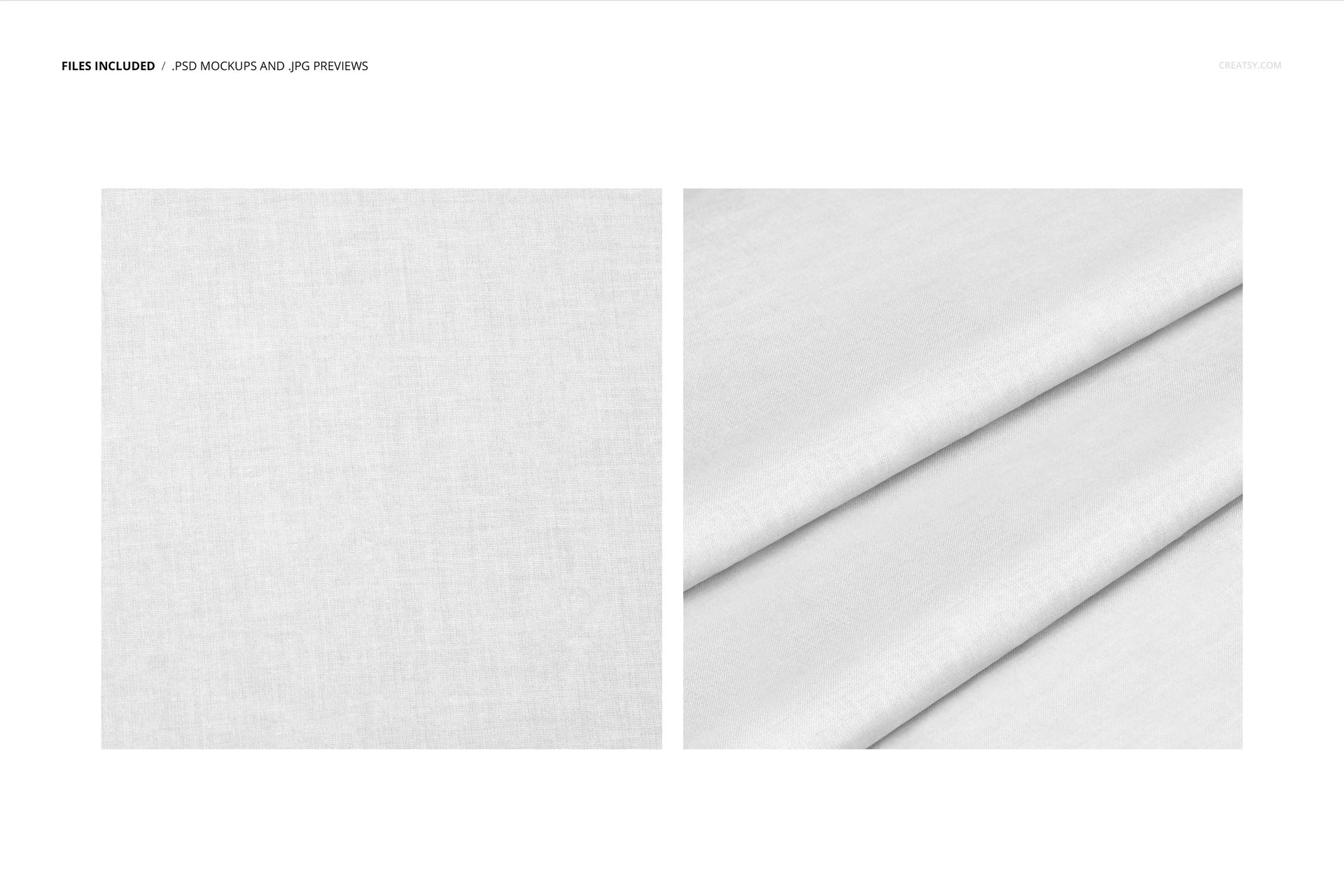 Cotton fabric mockup showing a plain white textile, with one section flat and another section folded in soft creases.