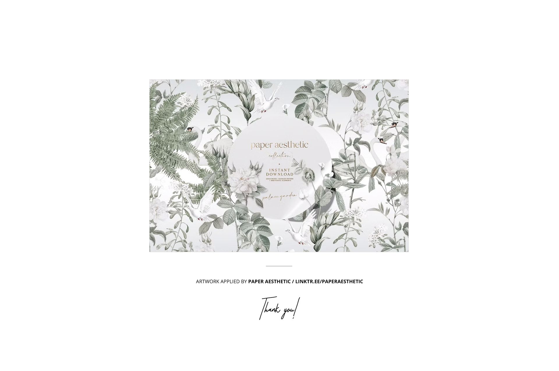 Front view of a traditional kitchen PSD mockup featuring a botanical pattern with green leaves and ferns.