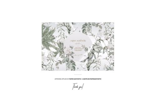 Front view of a traditional kitchen PSD mockup featuring a botanical pattern with green leaves and ferns.