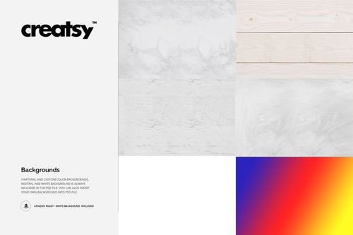 Eye mask mockup set displayed on various background textures, including marble, wood, concrete, and a vibrant gradient.