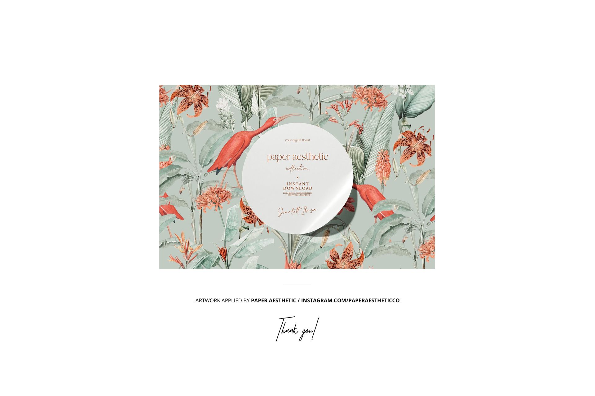 Rectangular home decor textile with a botanical pattern in green and orange tones, shown in a front view mockup scene.